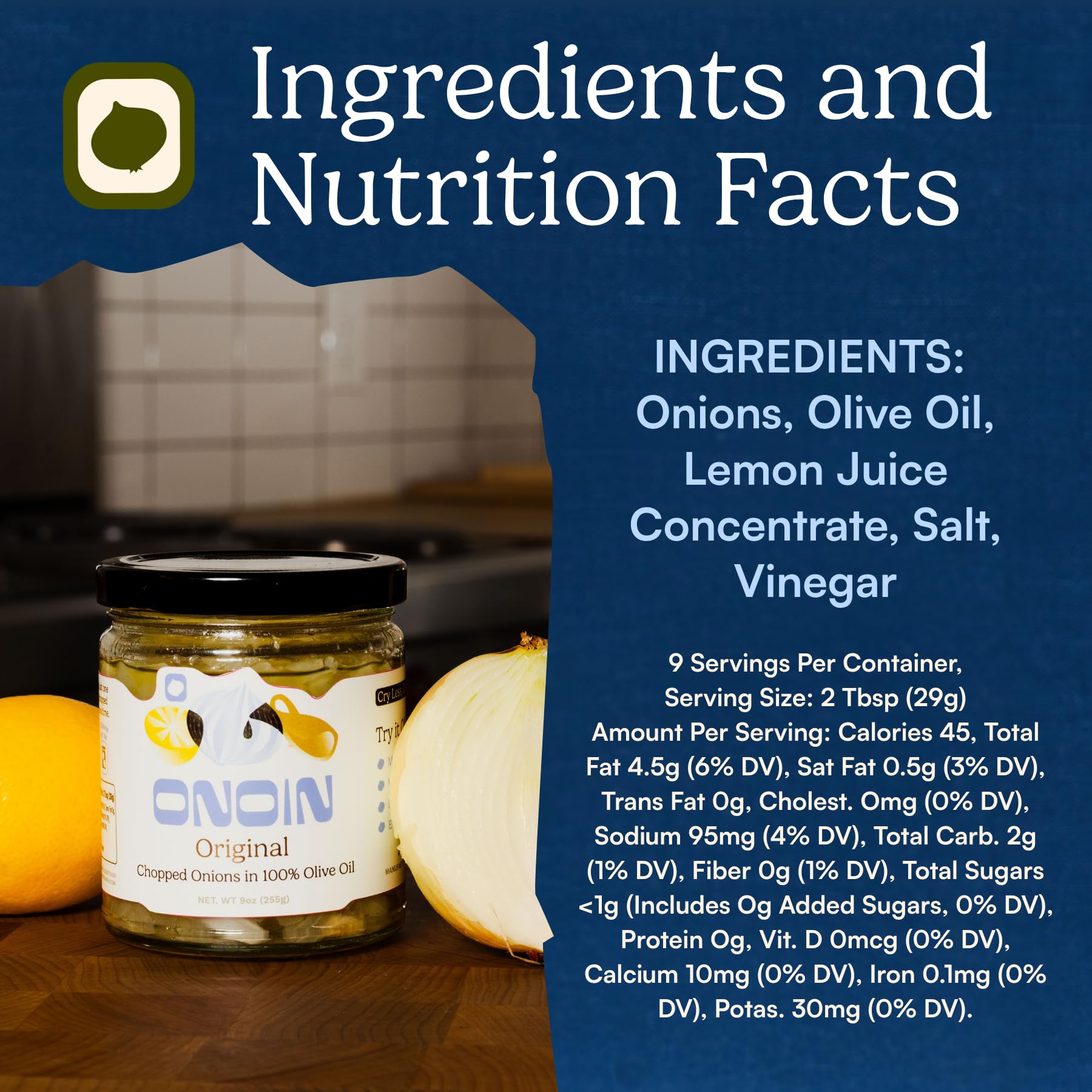 ONOIN jar label showing ingredients and clean-label benefit