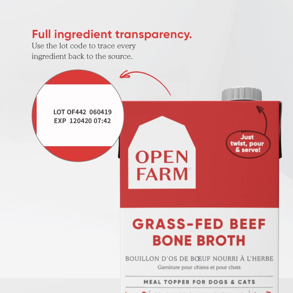 Open Farm label detail showing grass-fed beef and ingredient list