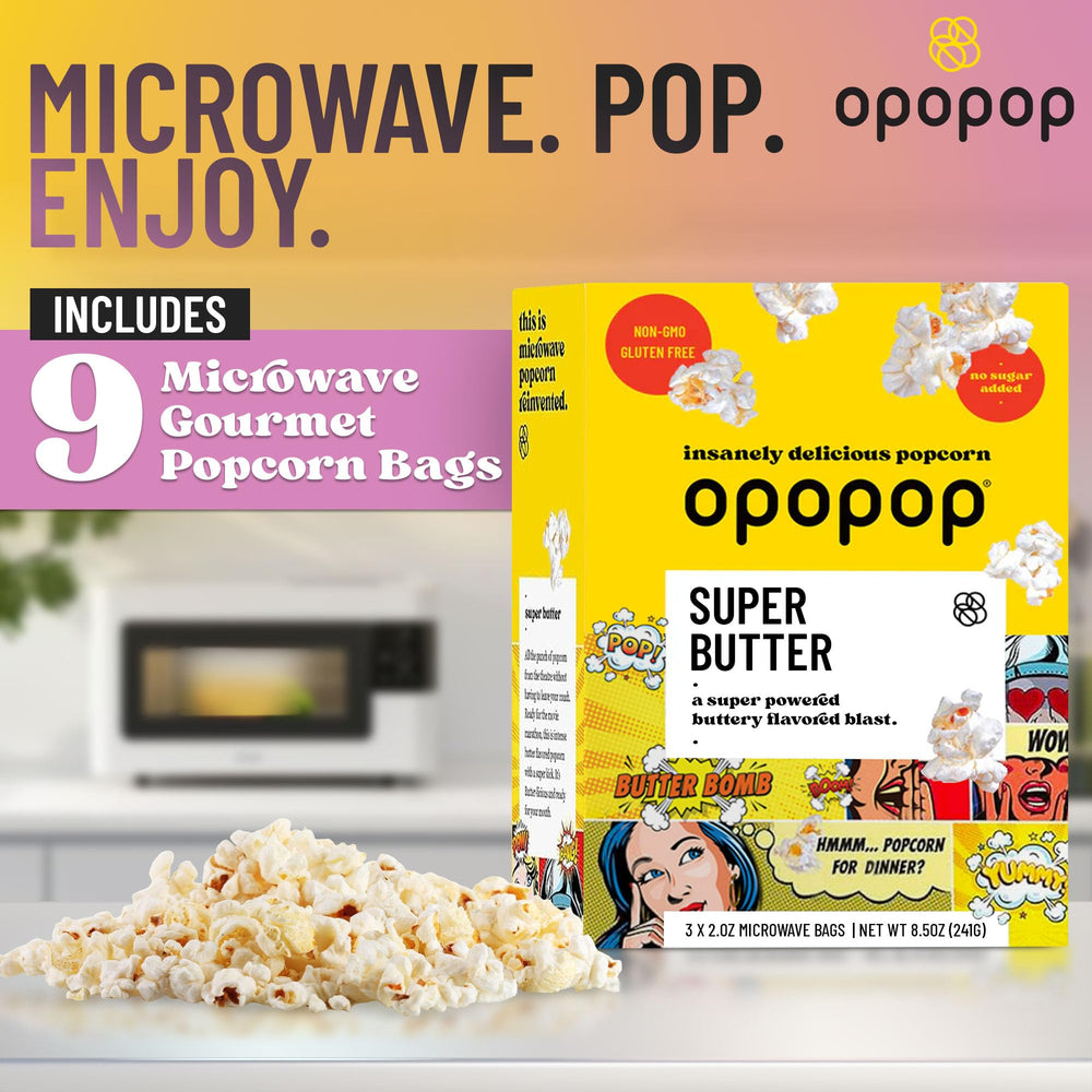 Opopop bag beside a ruler showing 2.8 oz single-serve portion size