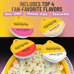 OPOPOP pop cups close-up highlighting four gourmet flavors for variety