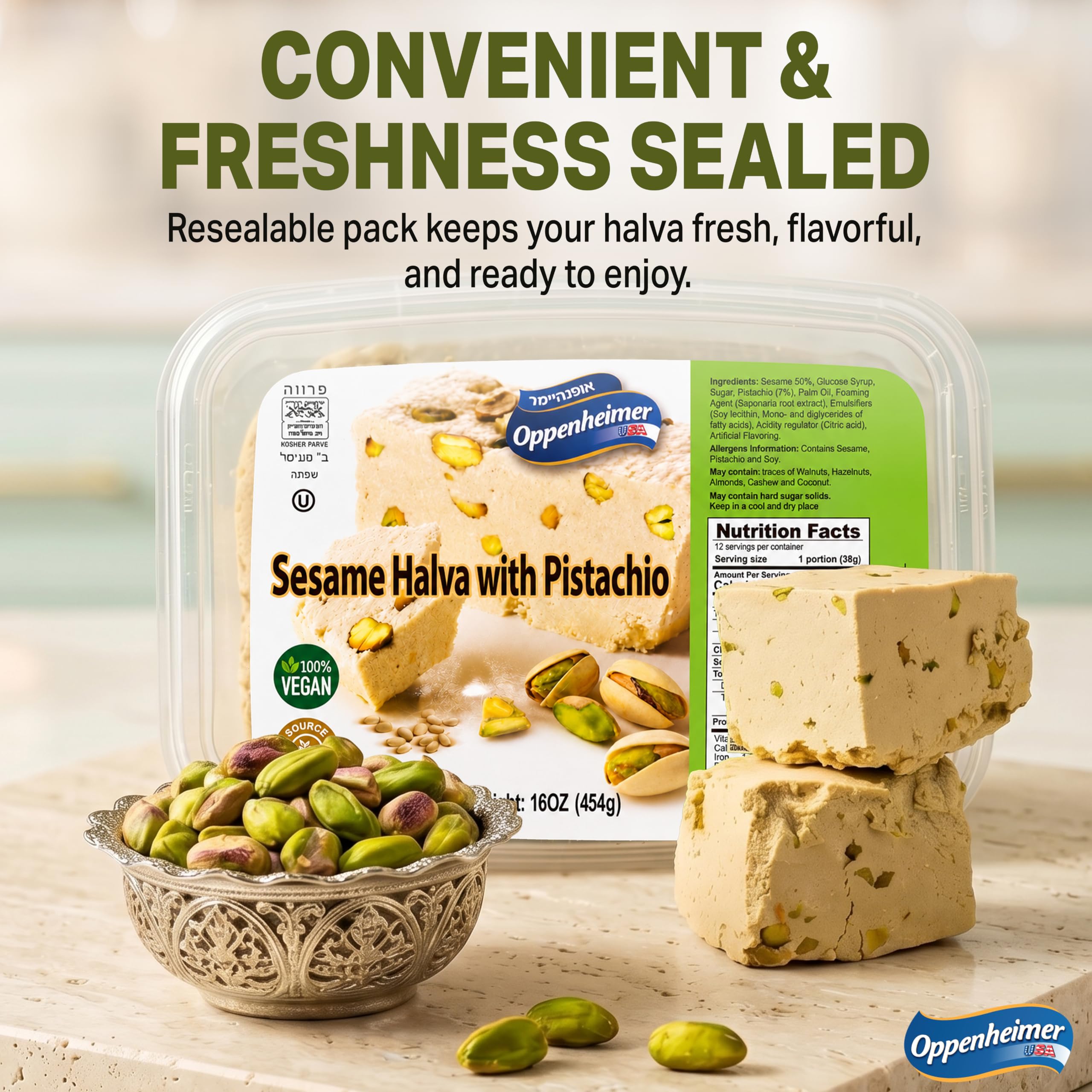 Oppenheimer USA label close-up displaying ingredients and kosher certification benefit