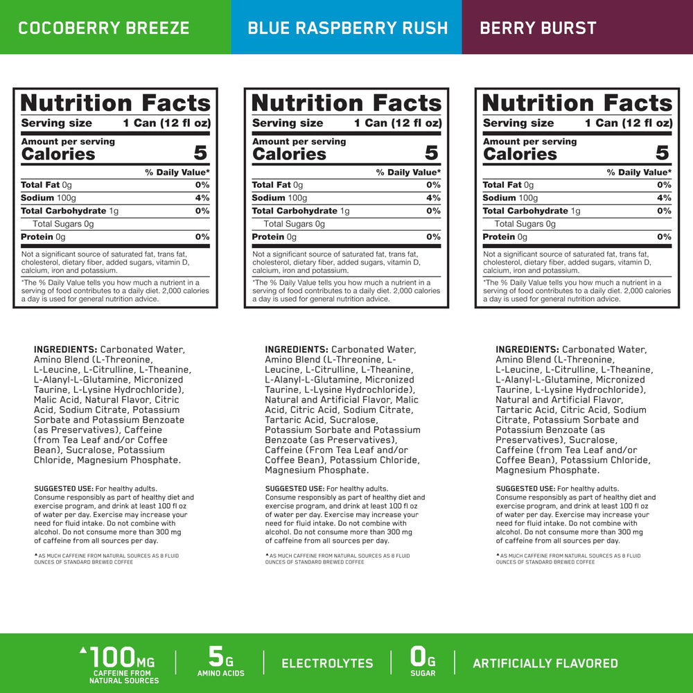 Optimum Nutrition can close-up of berry label highlighting flavor
