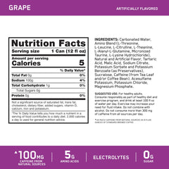 Optimum Nutrition side label close-up highlighting amino and electrolyte benefits