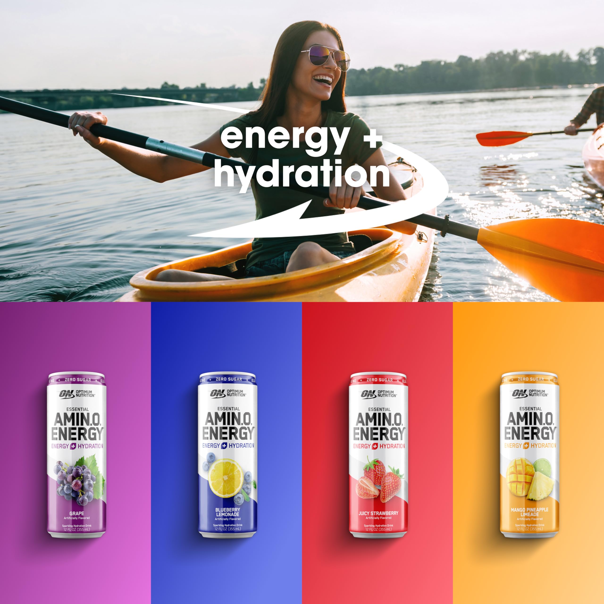 Optimum Nutrition can held in hand showing portable size for on-the-go use