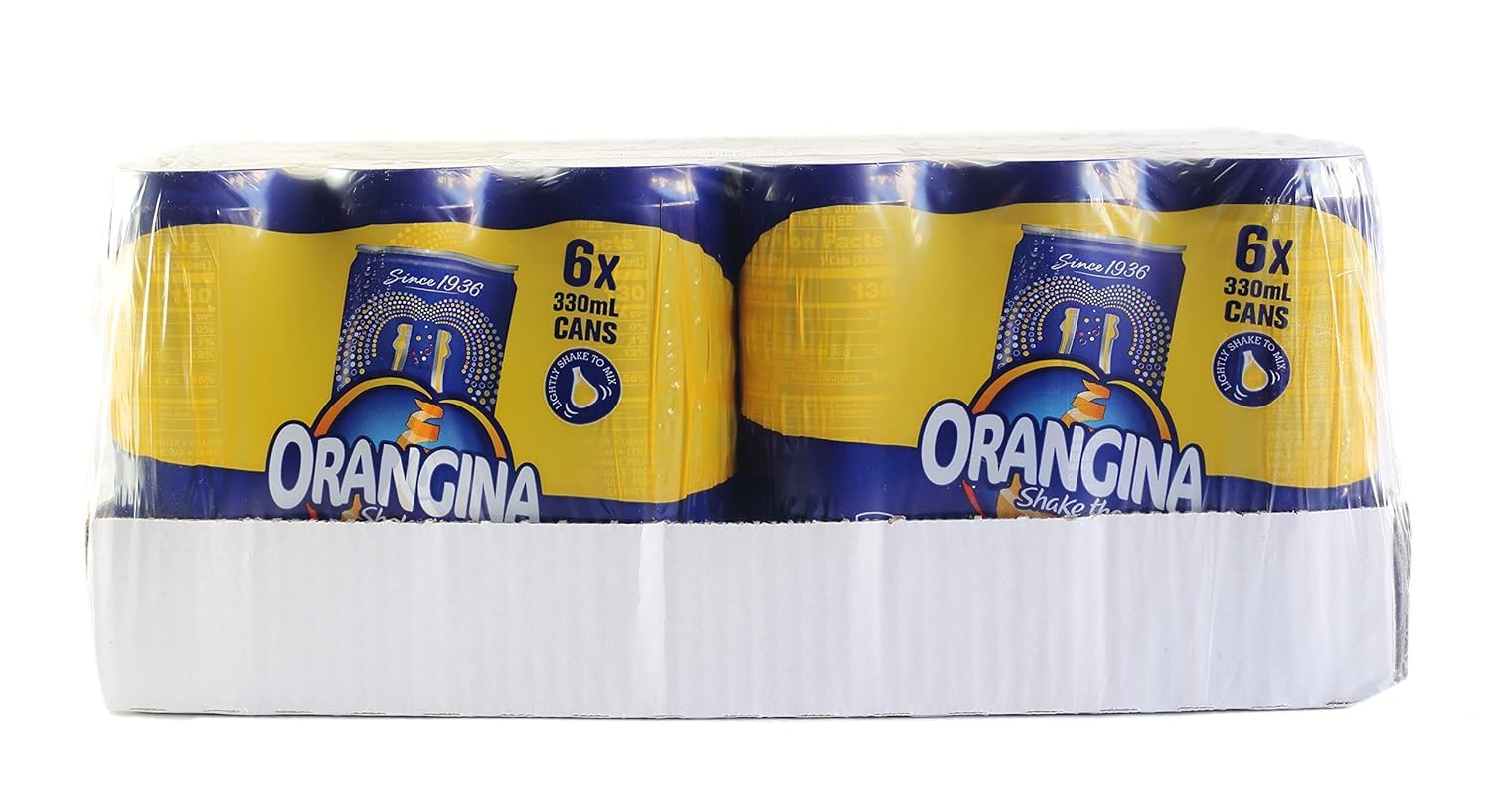 Orangina can held in hand for scale, brand single-serve portability
