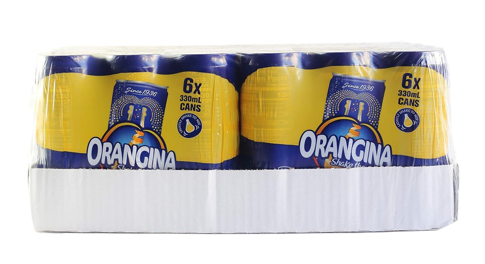 Orangina can held in hand for scale, brand single-serve portability