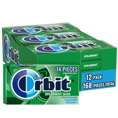 Orbit spearmint front packaging showing bulk 12-pack and fresh benefits