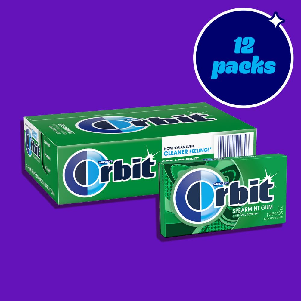Orbit spearmint single wrapped piece unwrapped and ready to chew for quick freshness