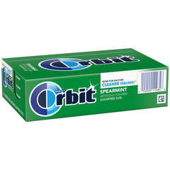 Orbit spearmint open pack close-up revealing individually wrapped sticks for hygiene