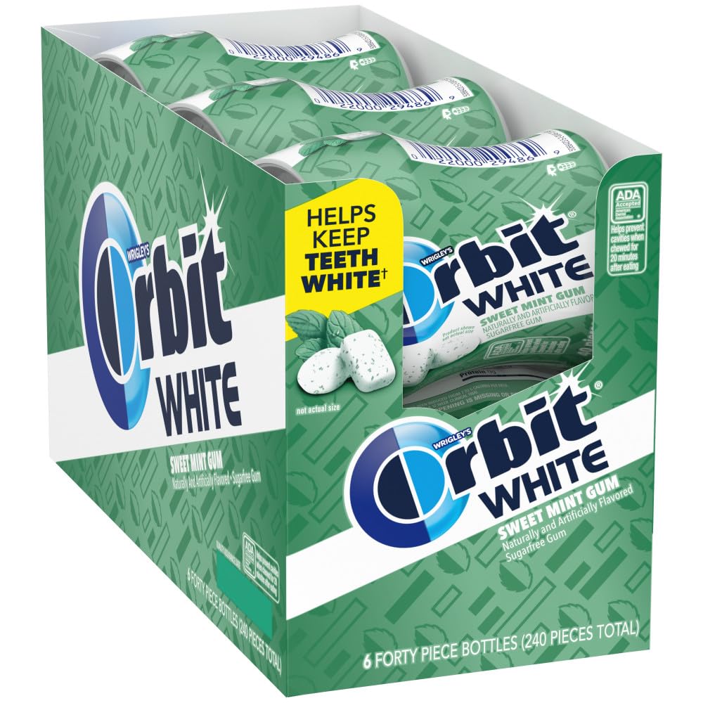 Orbit sweet mint front packaging showing six portable bottles and brand freshness