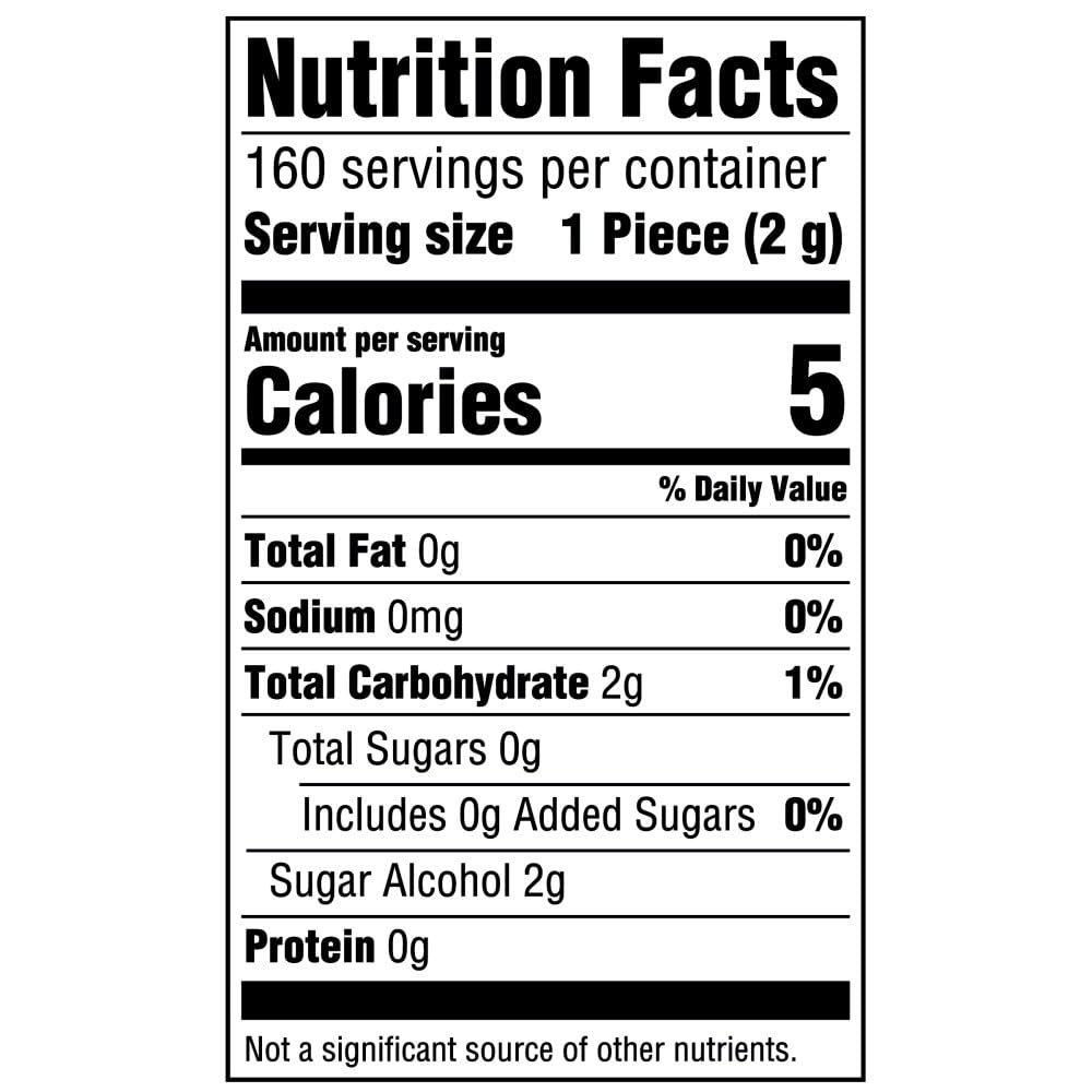 Orbit white peppermint nutritional label and ingredients for informed choice benefit
