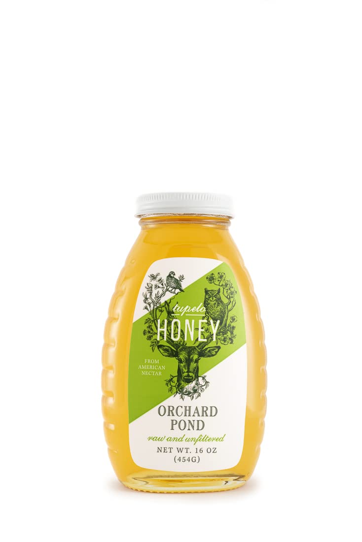 Orchard Pond front jar view showing premium packaging and rare Tupelo honey benefits