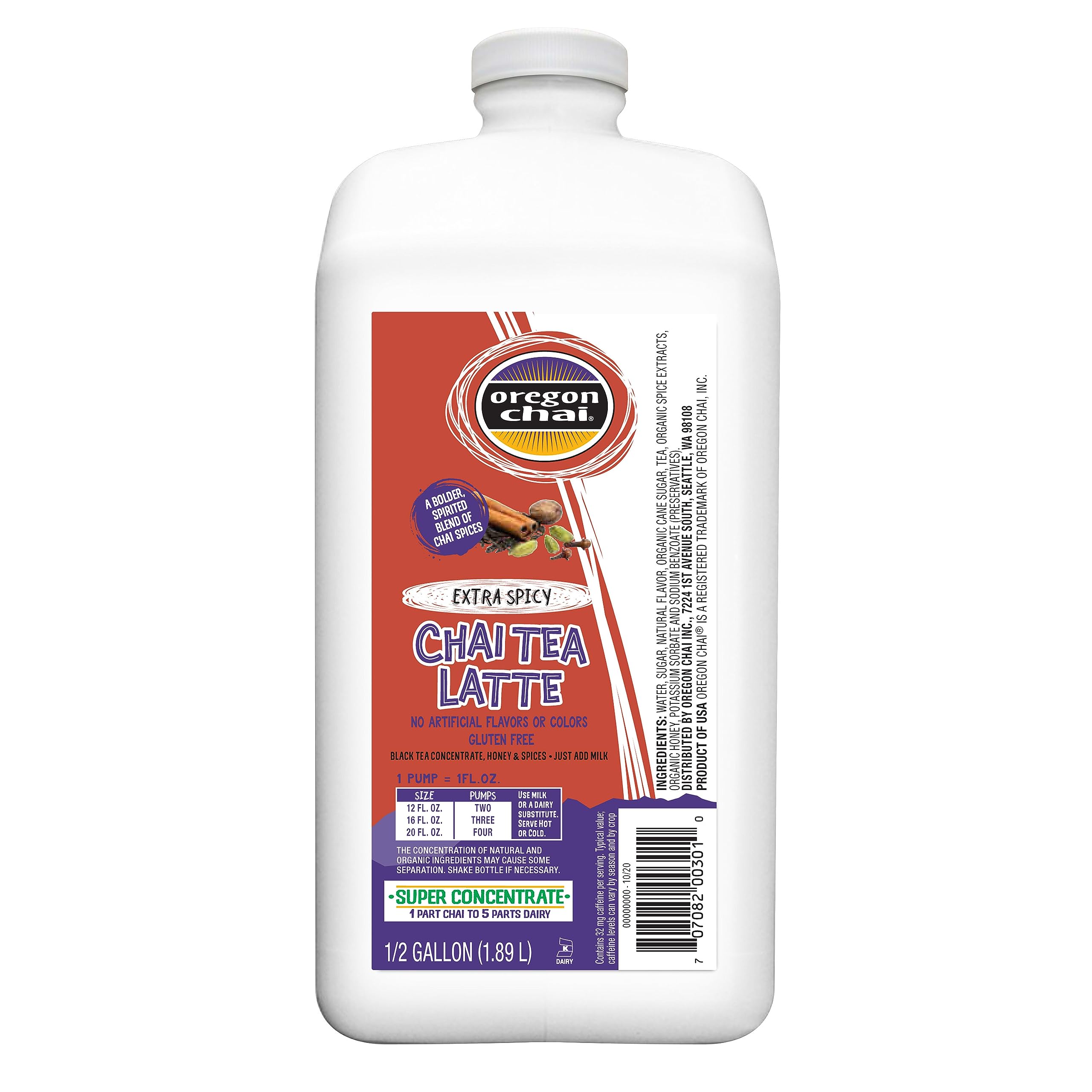 Oregon Chai front jug showing size and easy-pour benefit