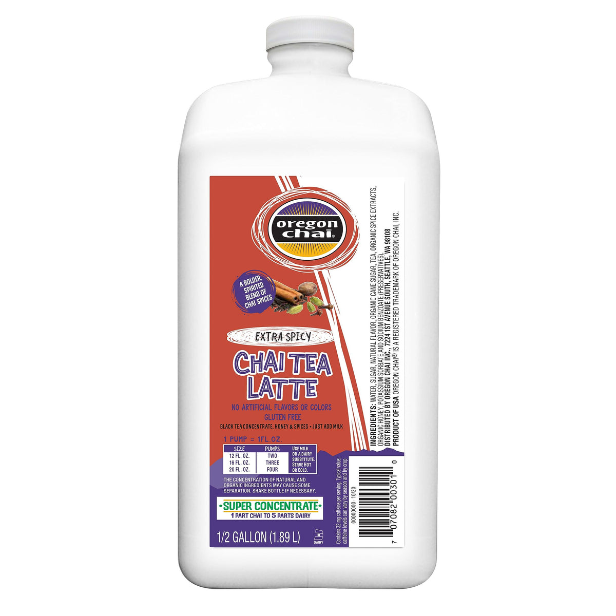Oregon Chai front jug showing size and easy-pour benefit