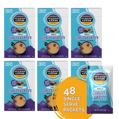 Oregon Chai front packaging showing vanilla dry chai packets and product branding for convenience