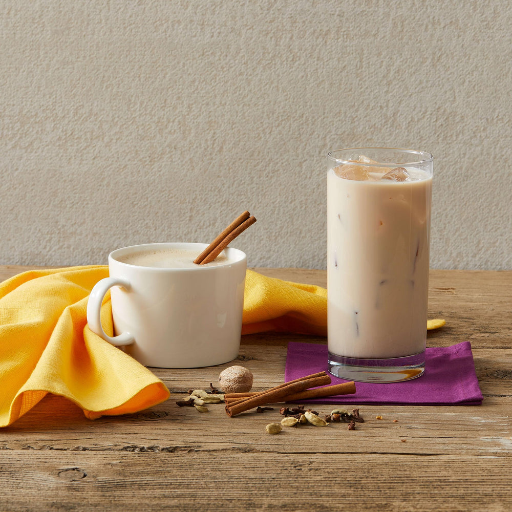 cold Oregon Chai iced chai in a glass illustrating refreshing, customizable drink
