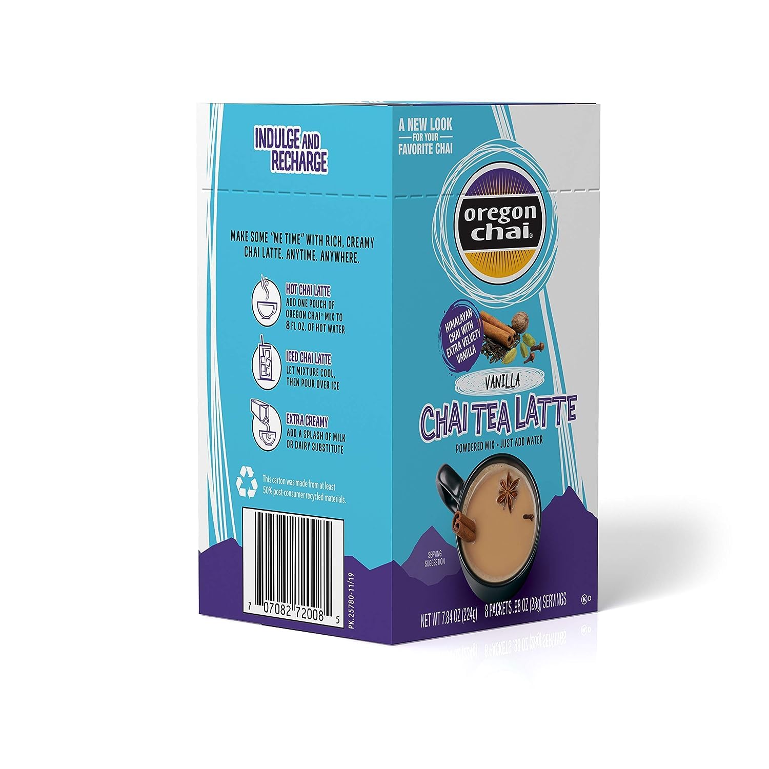 Oregon Chai packet beside a smartphone showing size and travel-friendly convenience