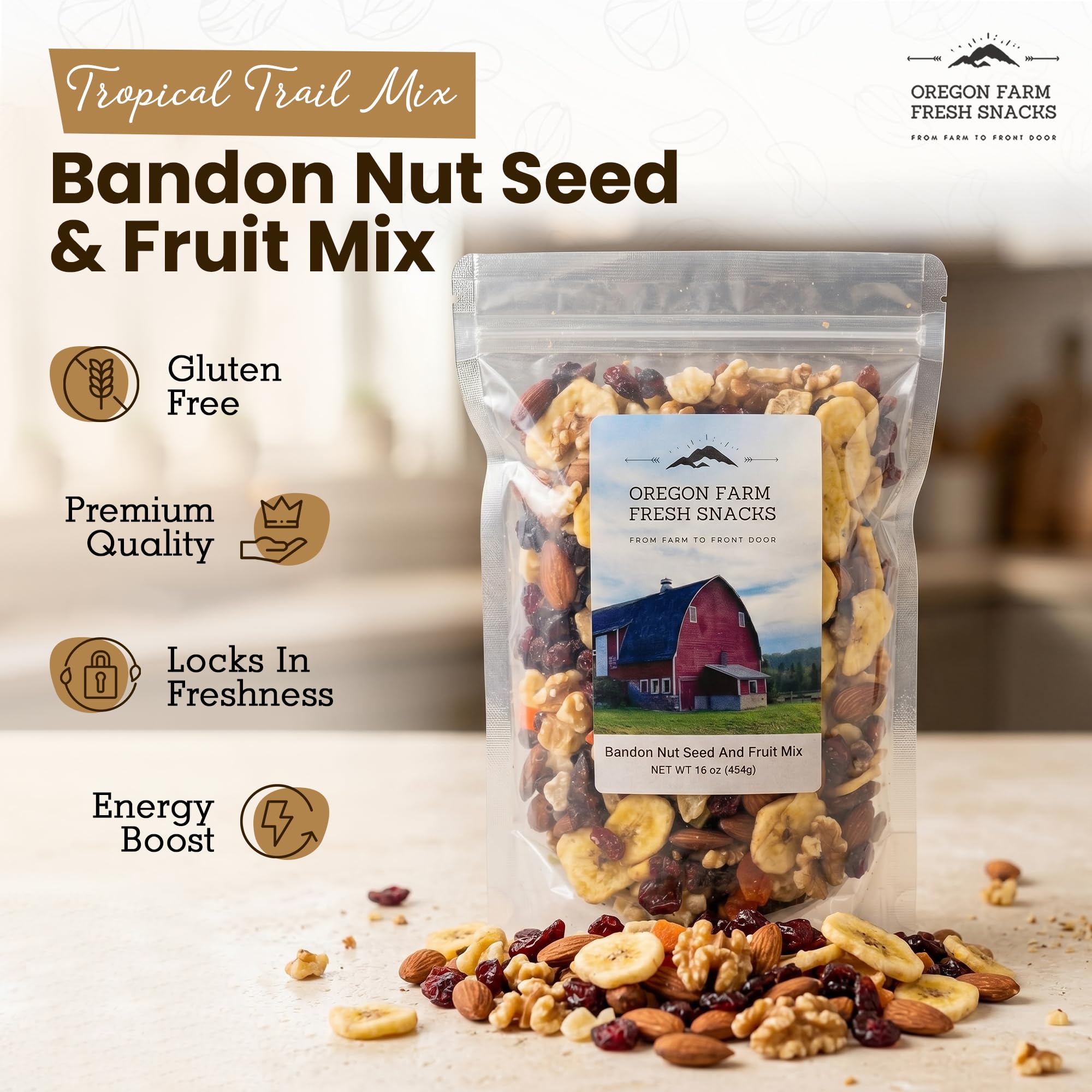 OREGON FARM FRESH banana chip detail emphasizing tropical sweetness