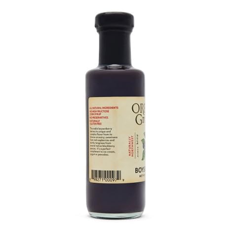 Close-up of boysenberry syrup texture highlighting Oregon Growers rich pour