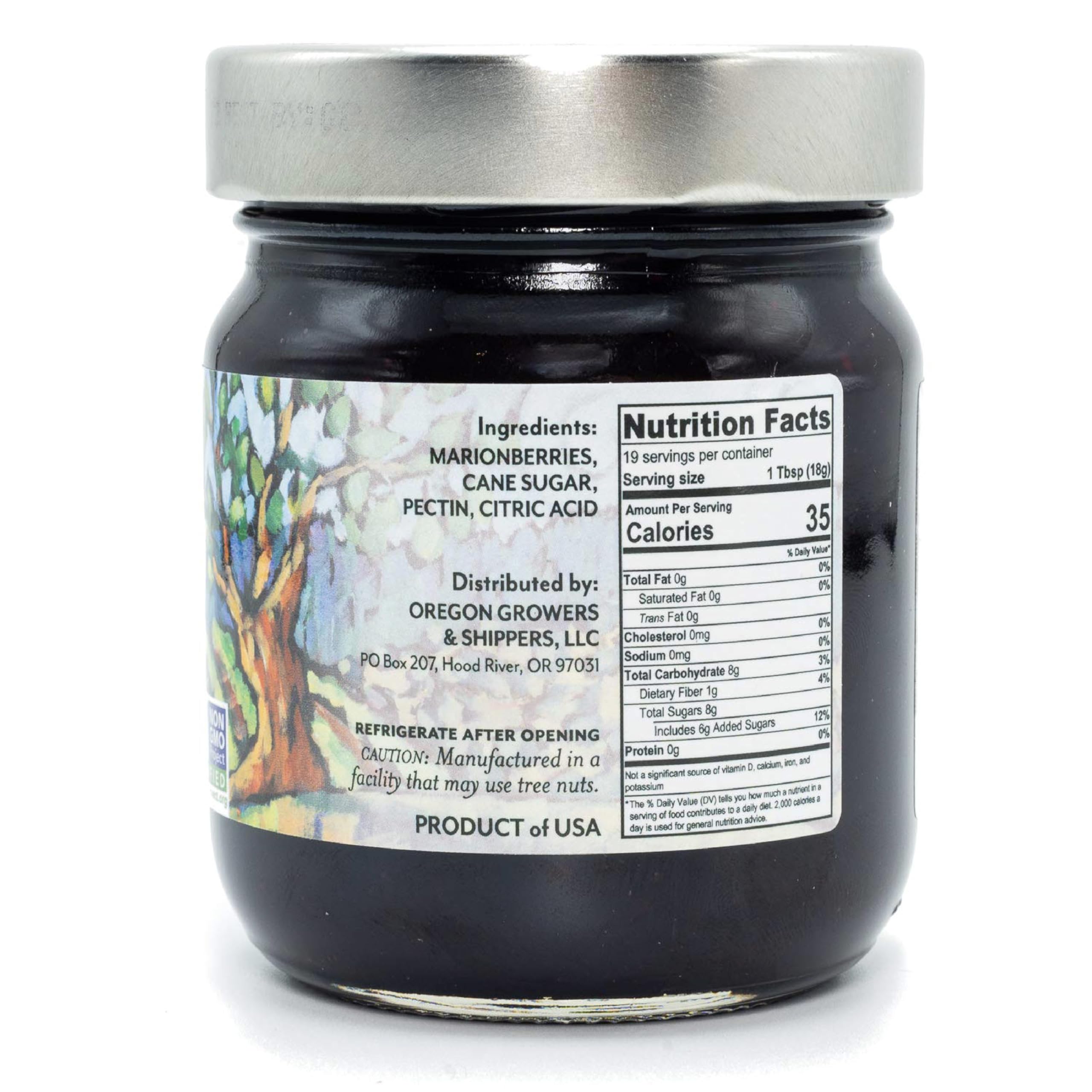 Oregon Growers marionberry jar closeup showing deep color and natural fruit flavor