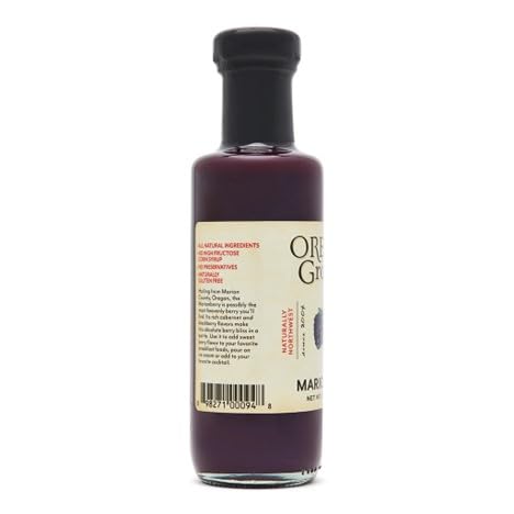 Oregon Growers marionberry syrup pouring close-up with rich fruit texture benefit