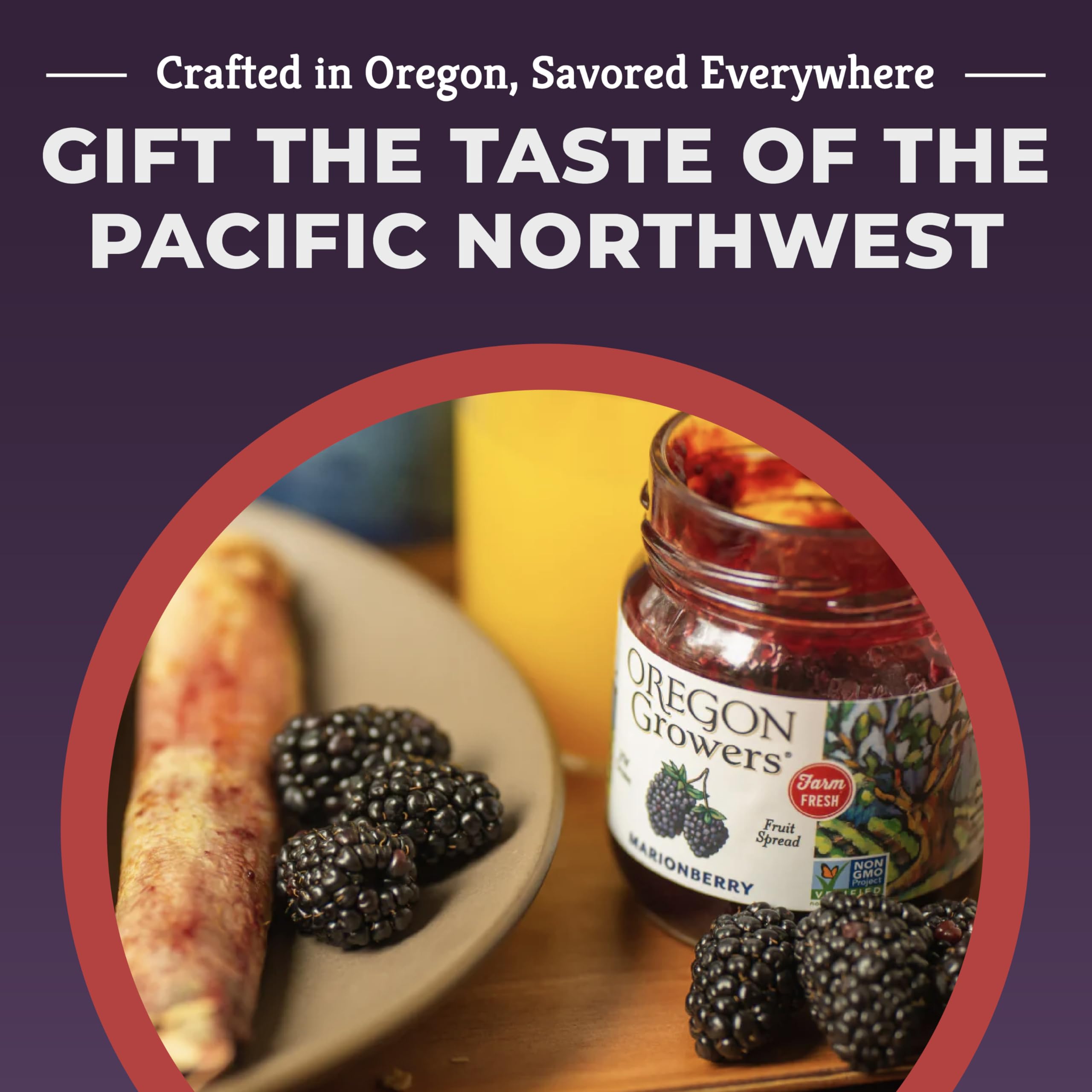 Oregon Growers red raspberry jar label detail highlighting non-GMO verification and origin