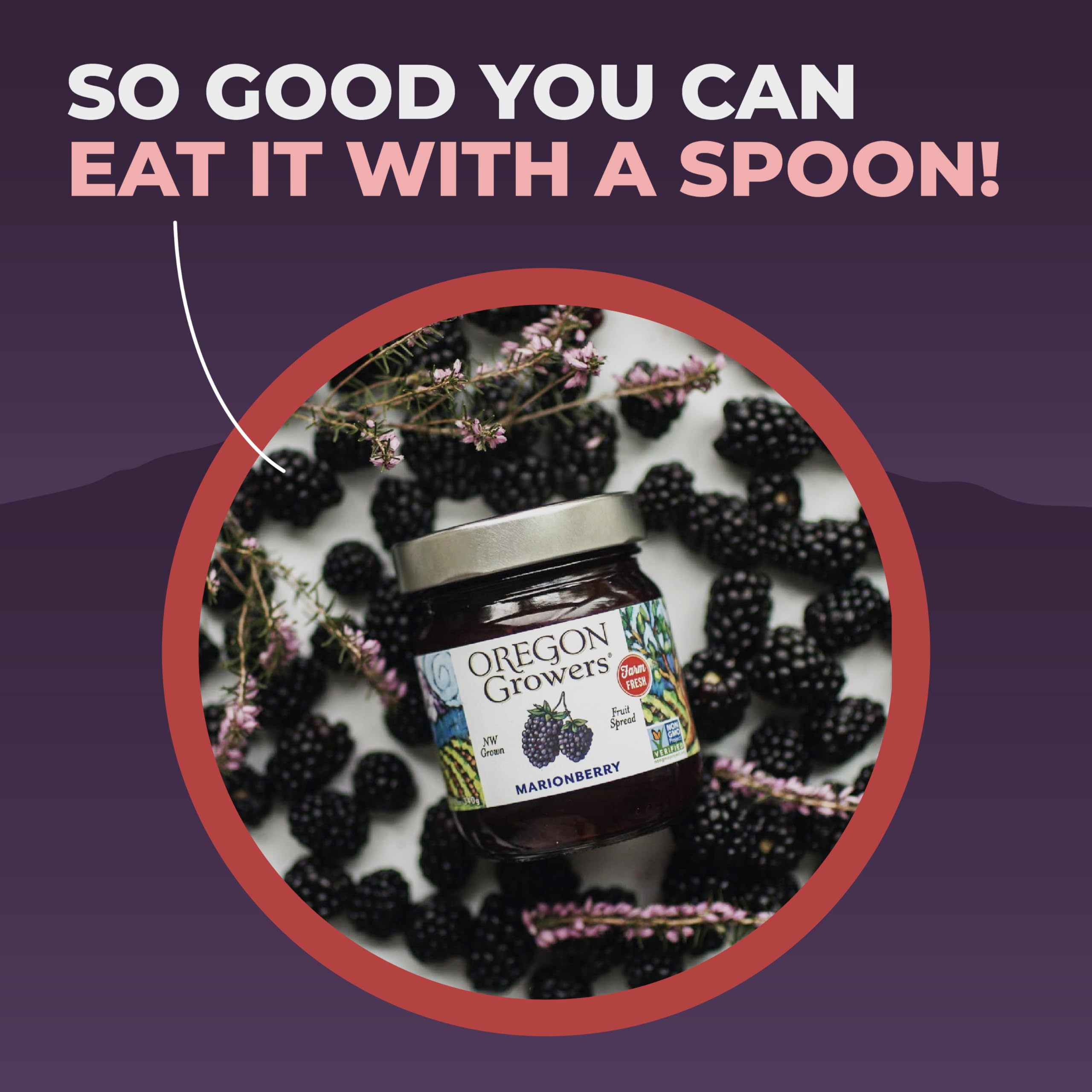 Oregon Growers strawberry spread on toast illustrating bright taste and easy spreading