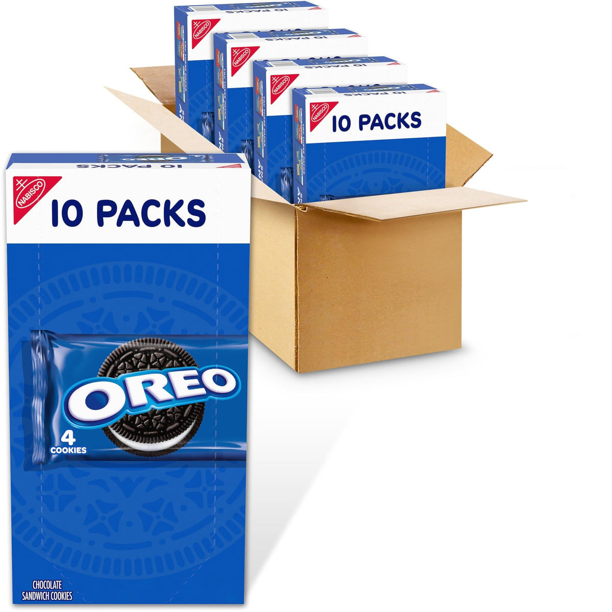OREO front packaging box showing bulk snack packs and convenience