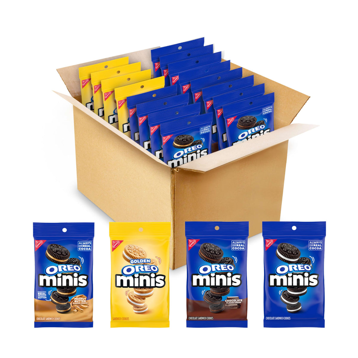 OREO front packaging of minis showing variety and convenience