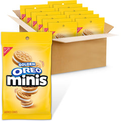 Oreo minis golden front packaging showing twelve 3 oz bags and convenience