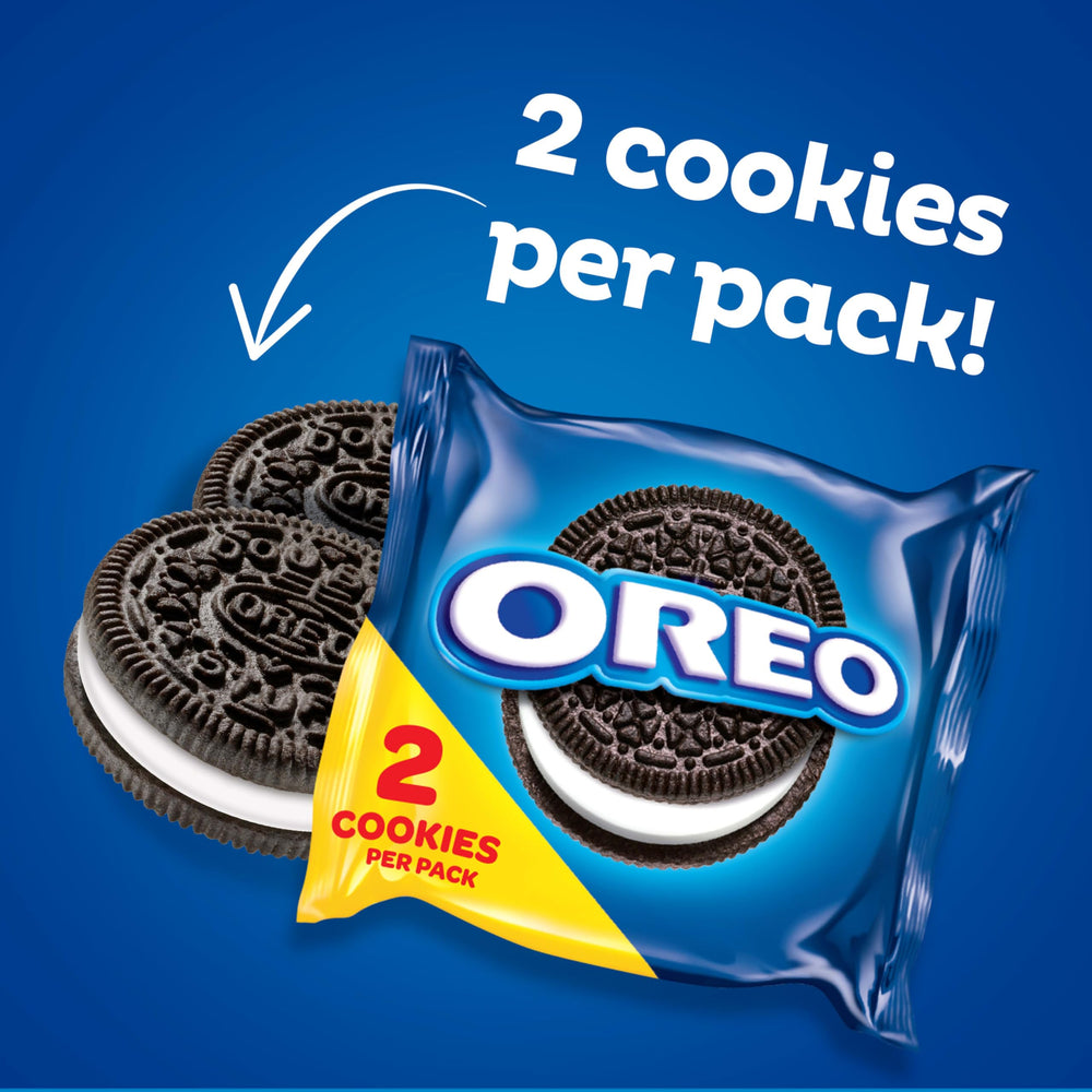 OREO open snack pack exposing two cookies and crispy texture