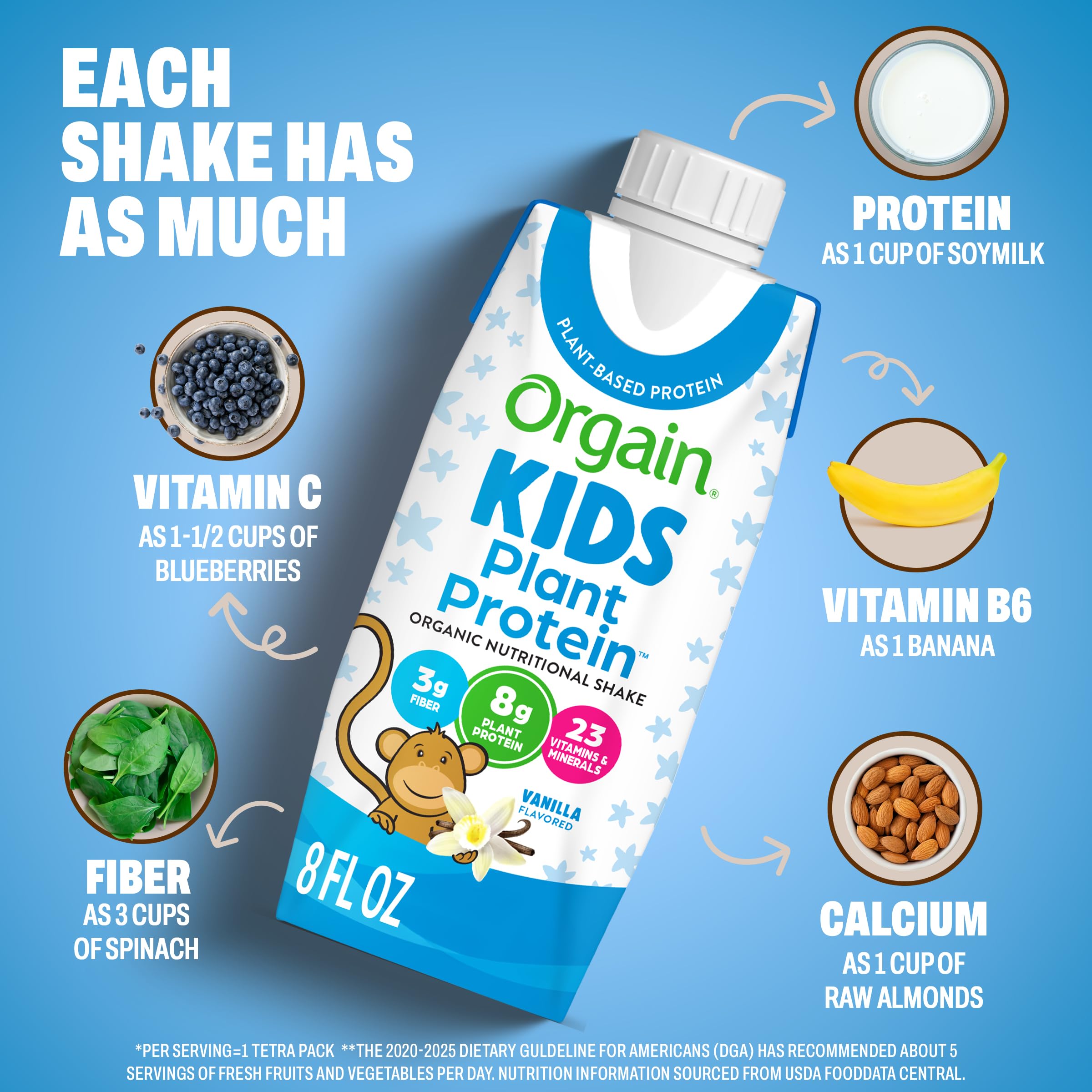 Orgain carton beside apple showing size scale and single-serving portability