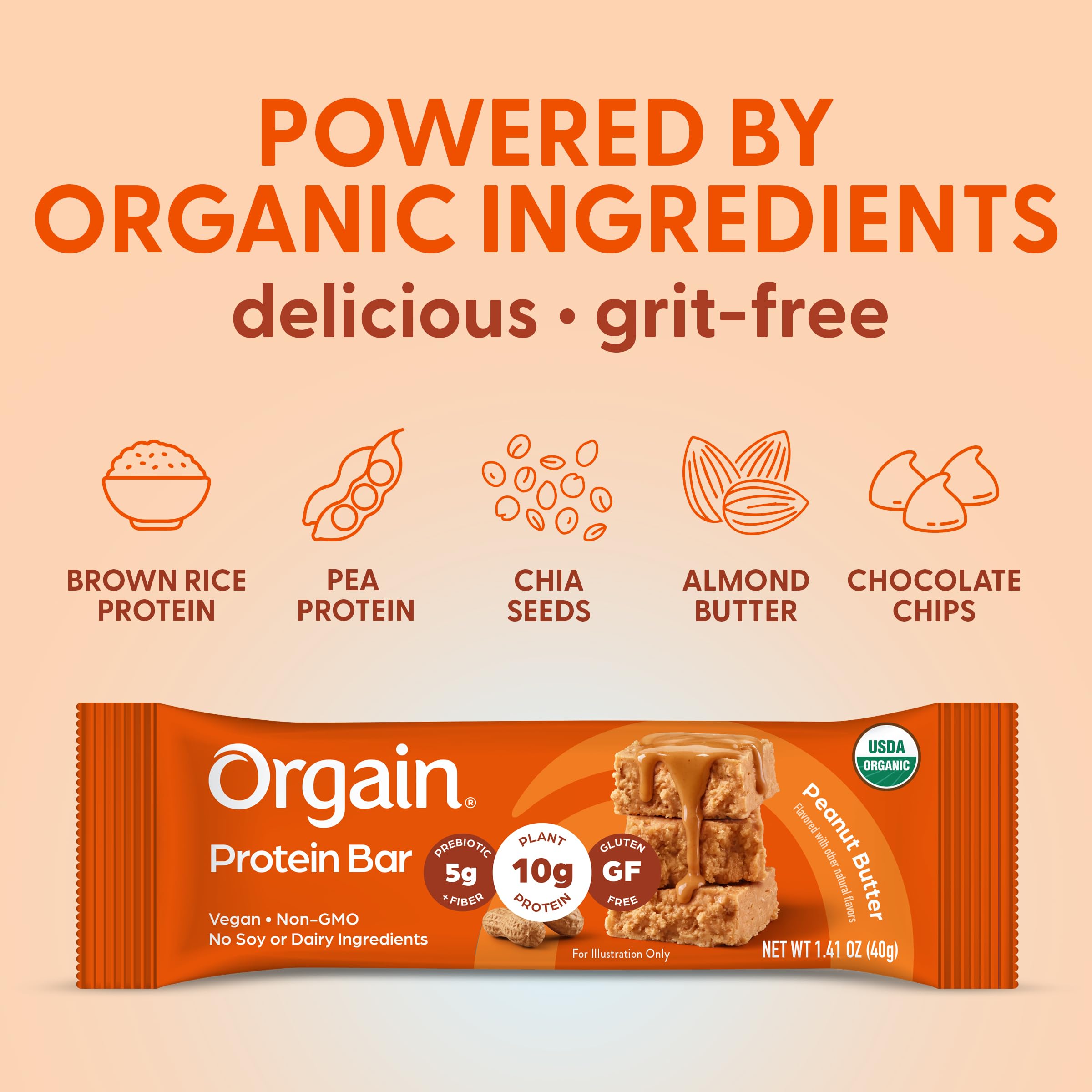 Orgain bar in hand to demonstrate size and portable snack portion