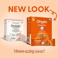 Orgain single peanut butter bar unwrapped to show ready-to-eat convenience