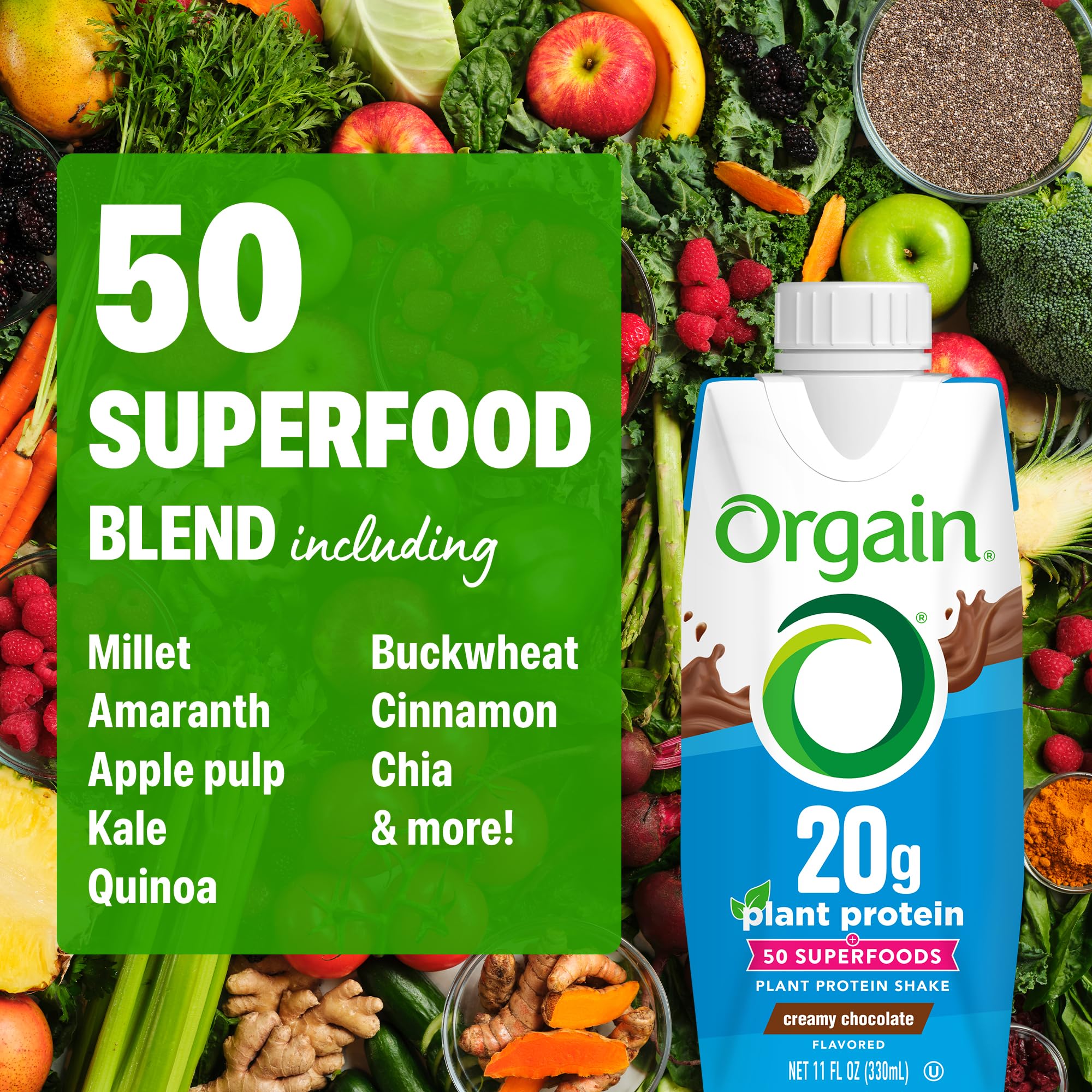 Orgain superfoods spread with millet, quinoa, chia illustrating wholesome ingredients