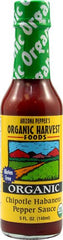 Organic Harvest Foods Arizona front bottle shot showing chipotle habanero label and bold flavor