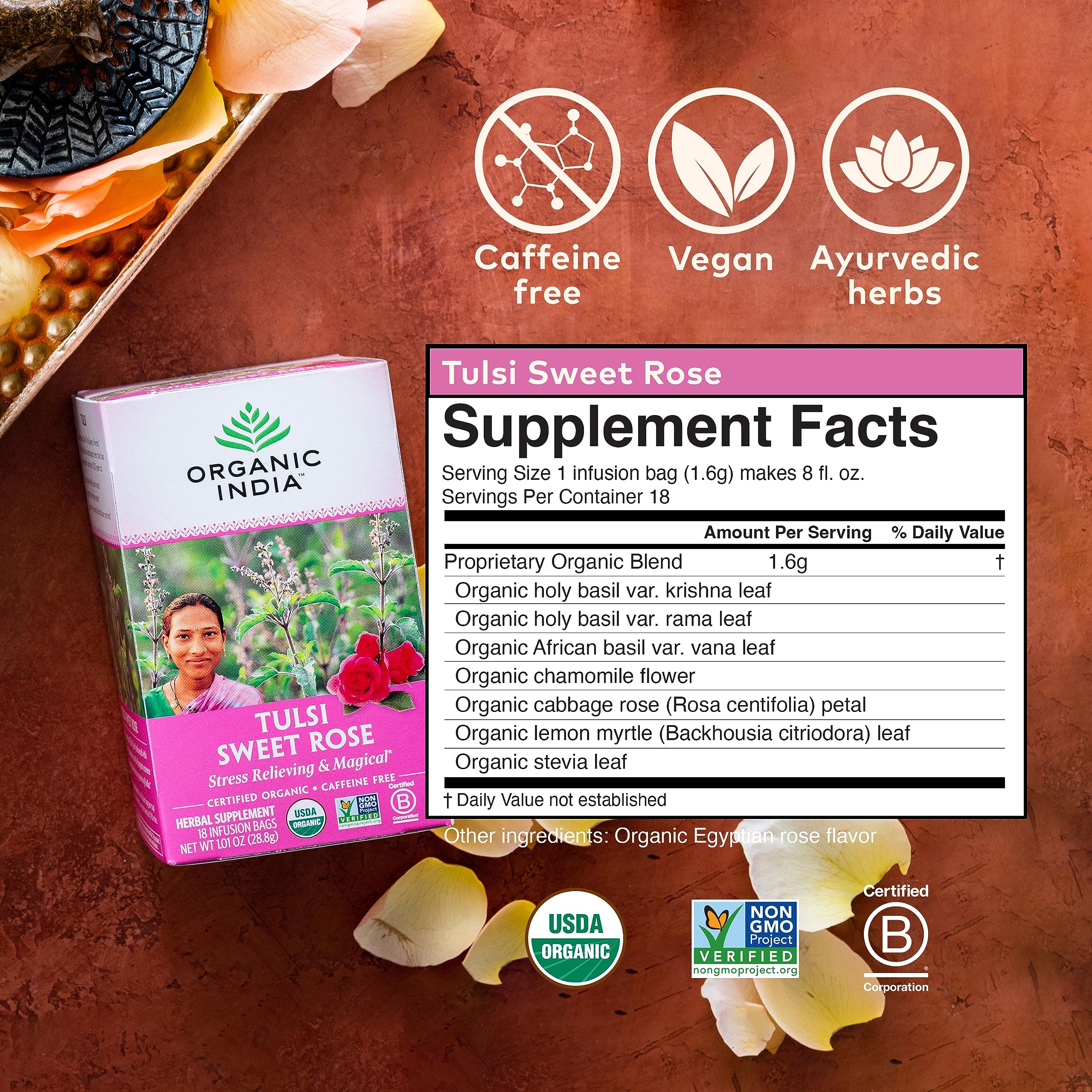 ORGANIC INDIA product label and certifications displayed for transparency and trust