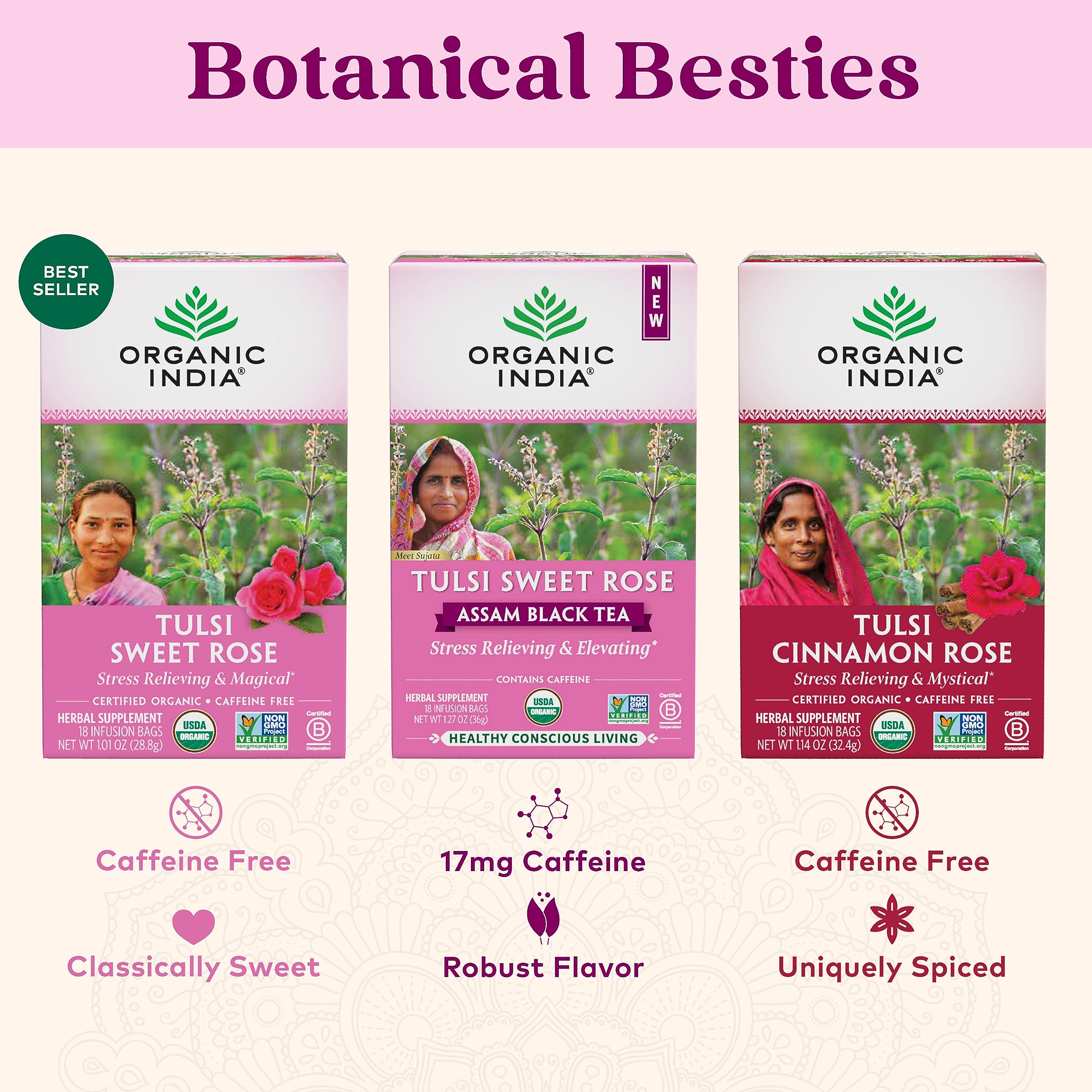 ORGANIC INDIA three boxed packs side-by-side to show value and quantity at glance