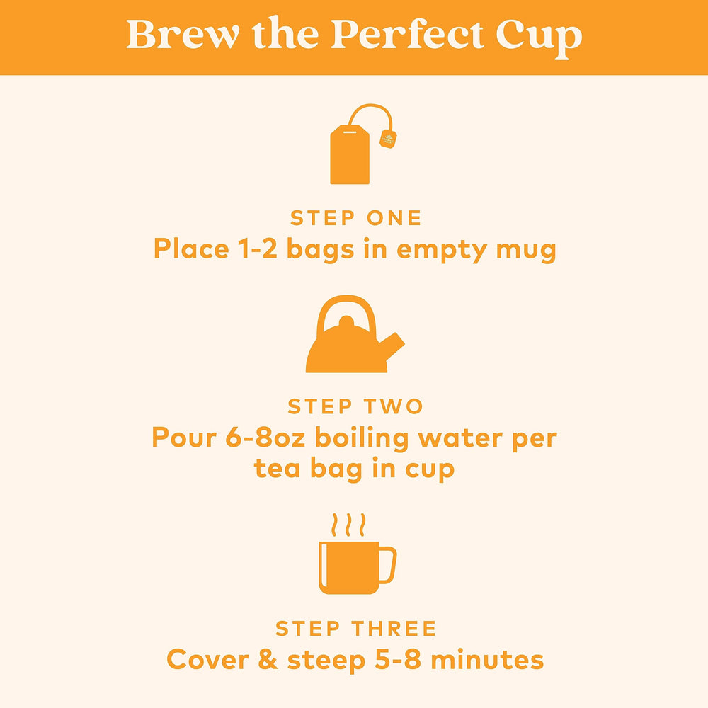 ORGANIC INDIA brewed cup with steam illustrating calming, caffeine-free sip