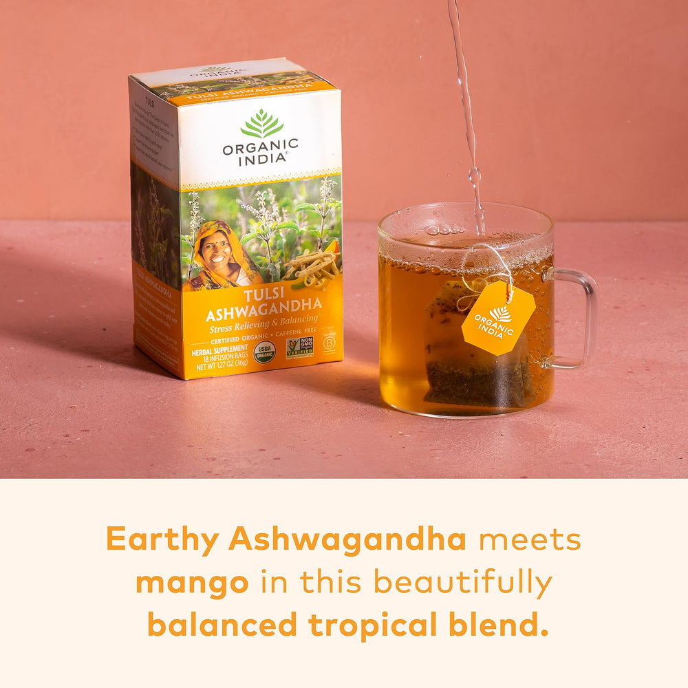 ORGANIC INDIA single infusion bag ready for steeping indicating convenience