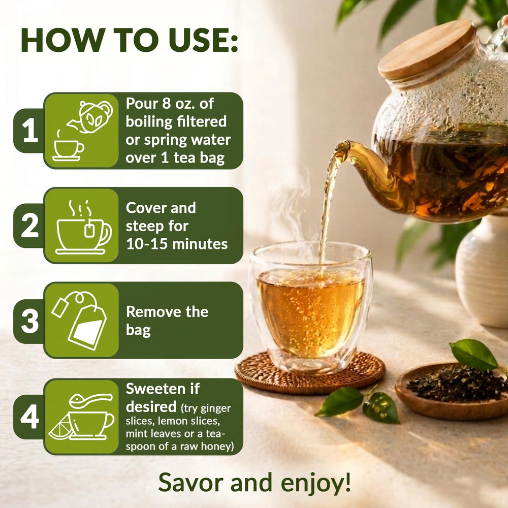 Organic Pharmacist pitcher of brewed soursop tea highlighting multiple servings