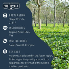 Organic Positively Tea Company loose leaf Assam close-up highlighting golden tips and rich texture