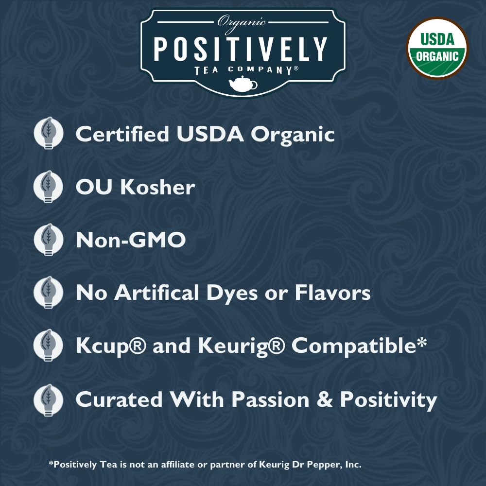 Pod inserted in a K-Cup compatible brewer demonstrating Organic Positively Tea Company convenience