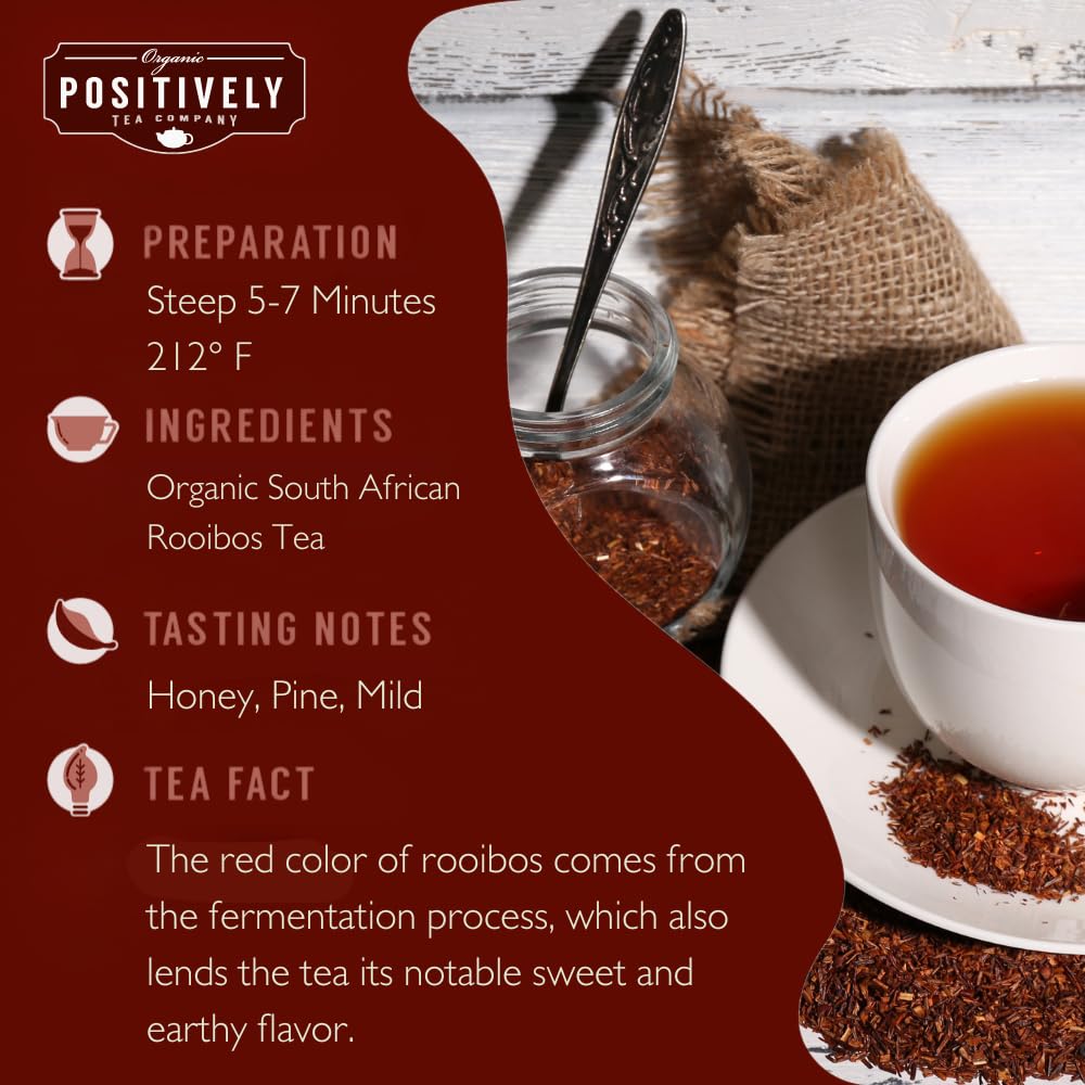 Organic Positively Tea Company loose leaf close-up showing rich red color and texture