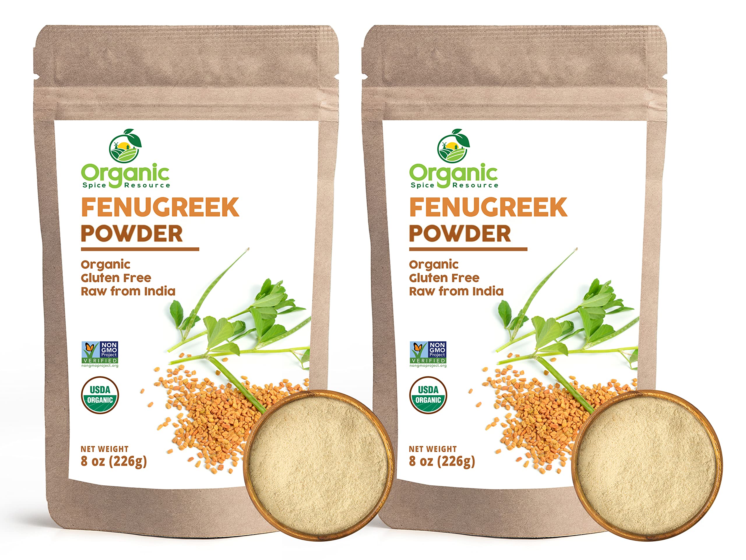 Organic Spice Resource front packaging showing resealable kraft bag and two 16oz packs for pantry convenience
