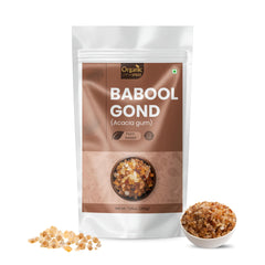 Organic Spree front packaging showing 200g babool gond and label benefit