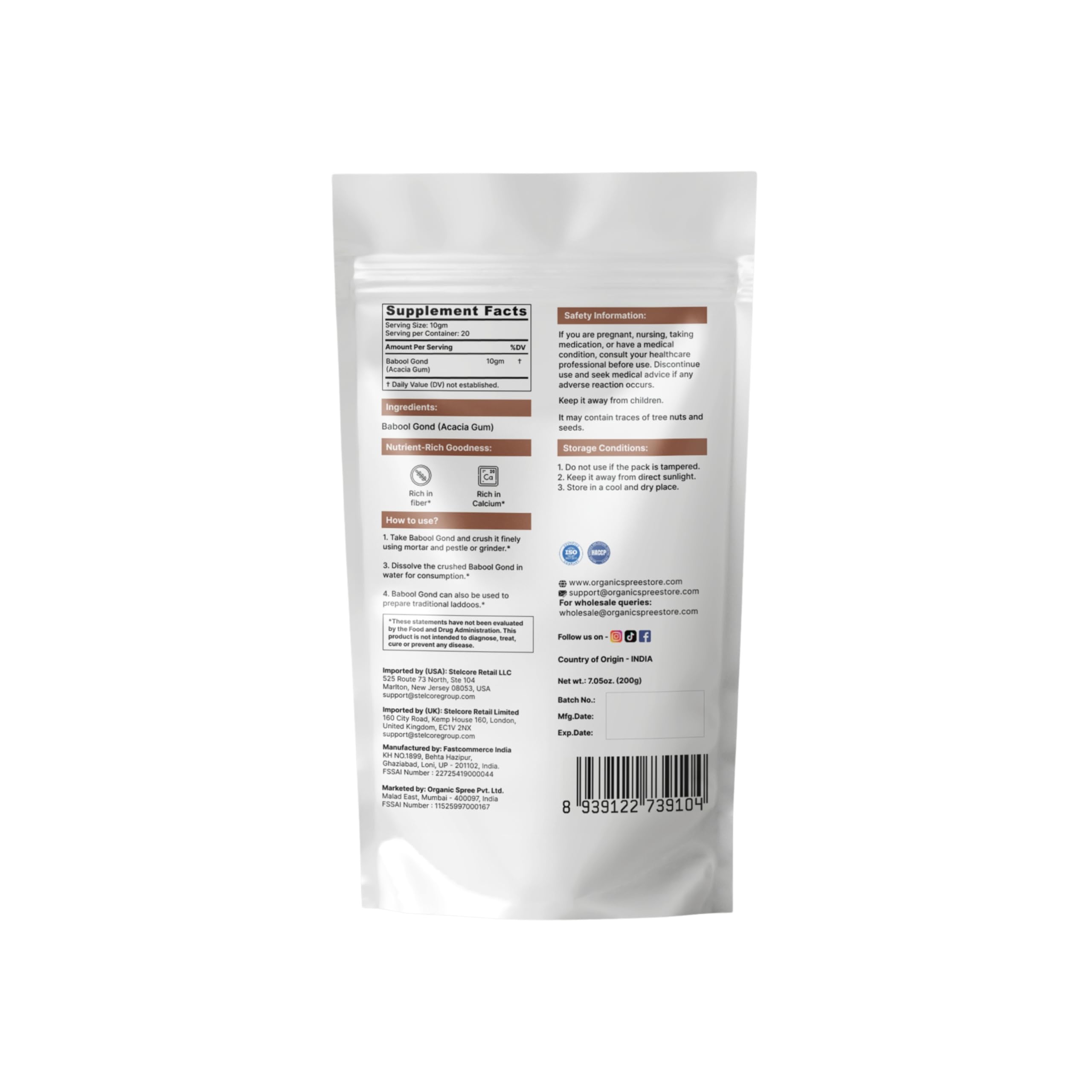 Organic Spree powder close-up texture showing fine acacia gum quality