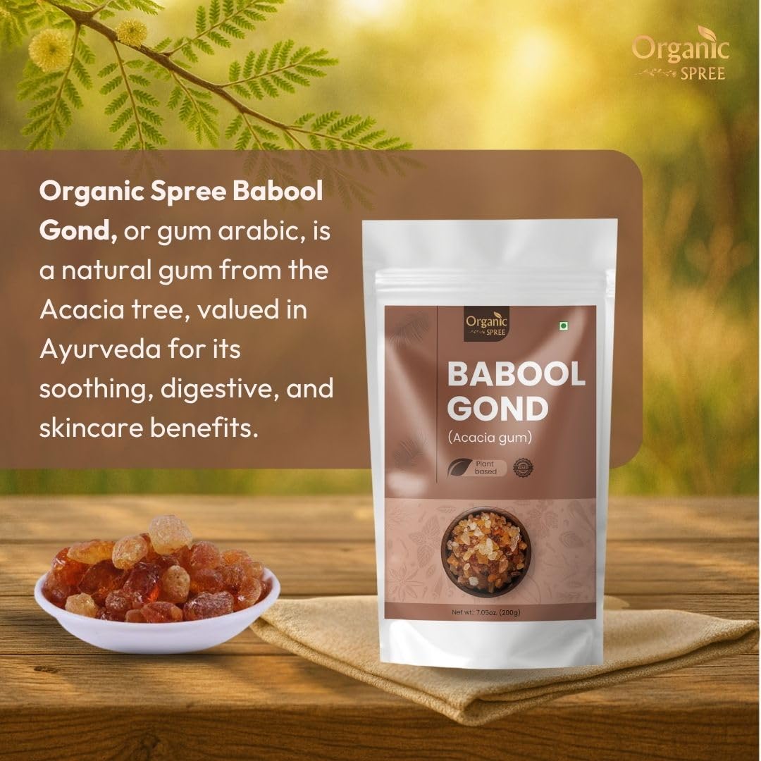 Organic Spree spoon portion of babool gond demonstrating easy measuring