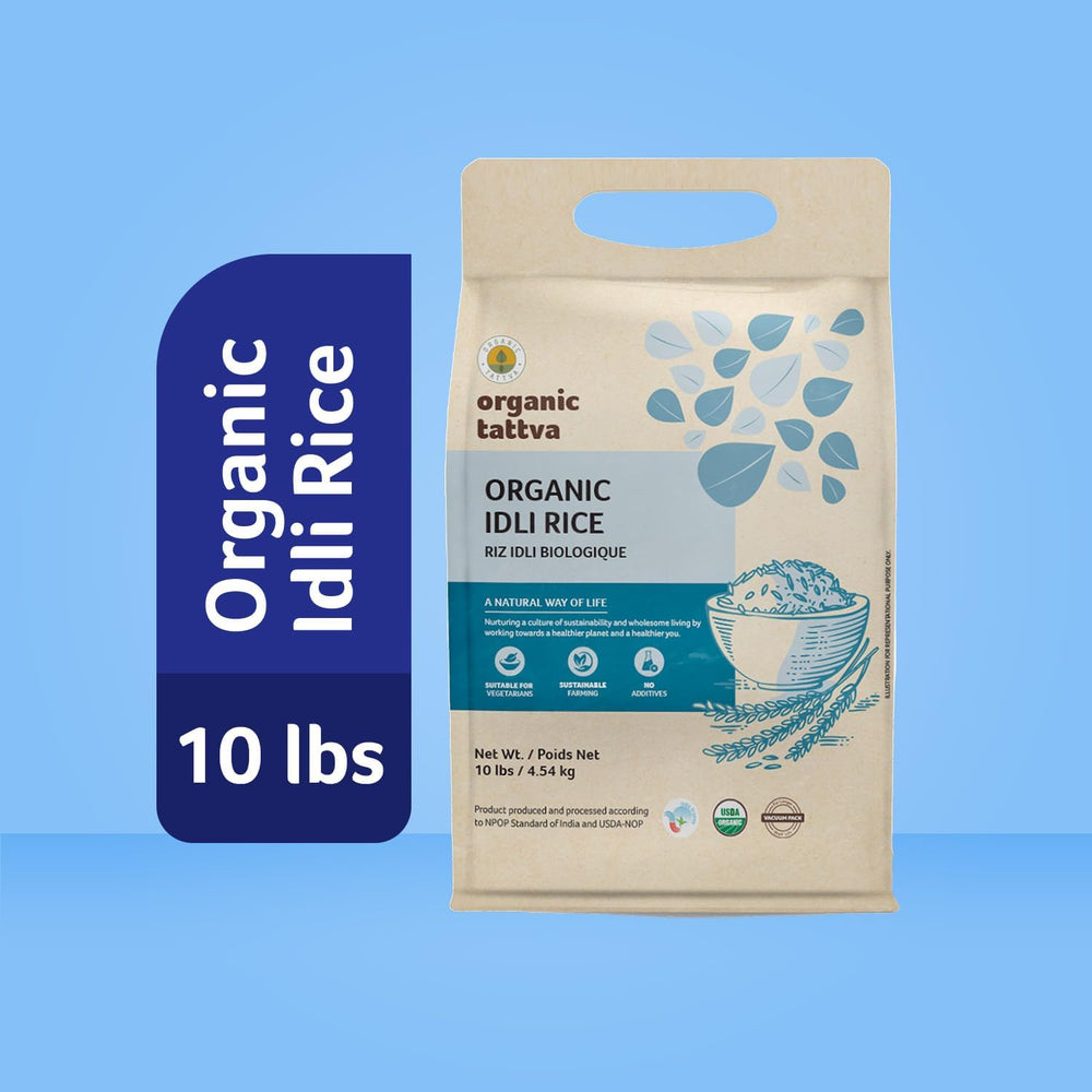 Organic Tattva sealed bag label detail highlighting freshness and organic status