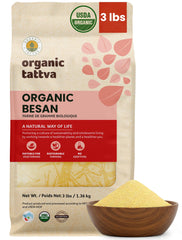Organic Tattva front packaging showing 3 lb bag and USDA seal for reliable pantry storage